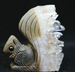 Großhandel Bestseller Kristall-Schnitzerei Natürlicher Klarer Quarz-Cluster Eichhörnchen Süße Dekoration Geschenke - Product Image 4