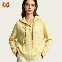 CG Wholesale Pull tricoté à capuche pour femme, col en V, coupe ample, anti-boulochage, respirant, anti-plis, Étiquette personnalisée, Automne Hiver 2026