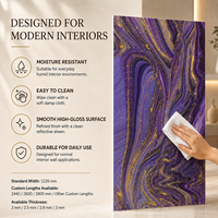 Panneau mural en PVC de qualité supérieure MORLENX Purple Gold Flow Texture UV Marble Sheet pour projets d'aménagement intérieur de boutiques et d'hôtels