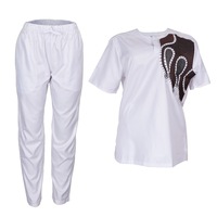 Afrikanisches Übergrößen-Set: Besticktes Kurzarm-Tunika-Oberteil mit Hose für Damen, Paar-Matching, Locker Sitzend, Lässig, Maßanfertigung OEM