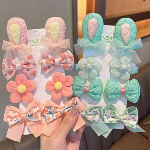 Ensemble de 8 pinces à cheveux en tissu tendance, couleur bonbon, nœud, fleur, épingle à cheveux, mignon, dessin animé, oreilles de lapin, pince à cheveux pour enfants, filles - Product Image 3
