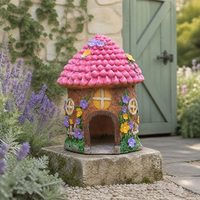 Statue de maison de fée de jardin en résine de 8,2 po et décoration mangeoire à oiseaux