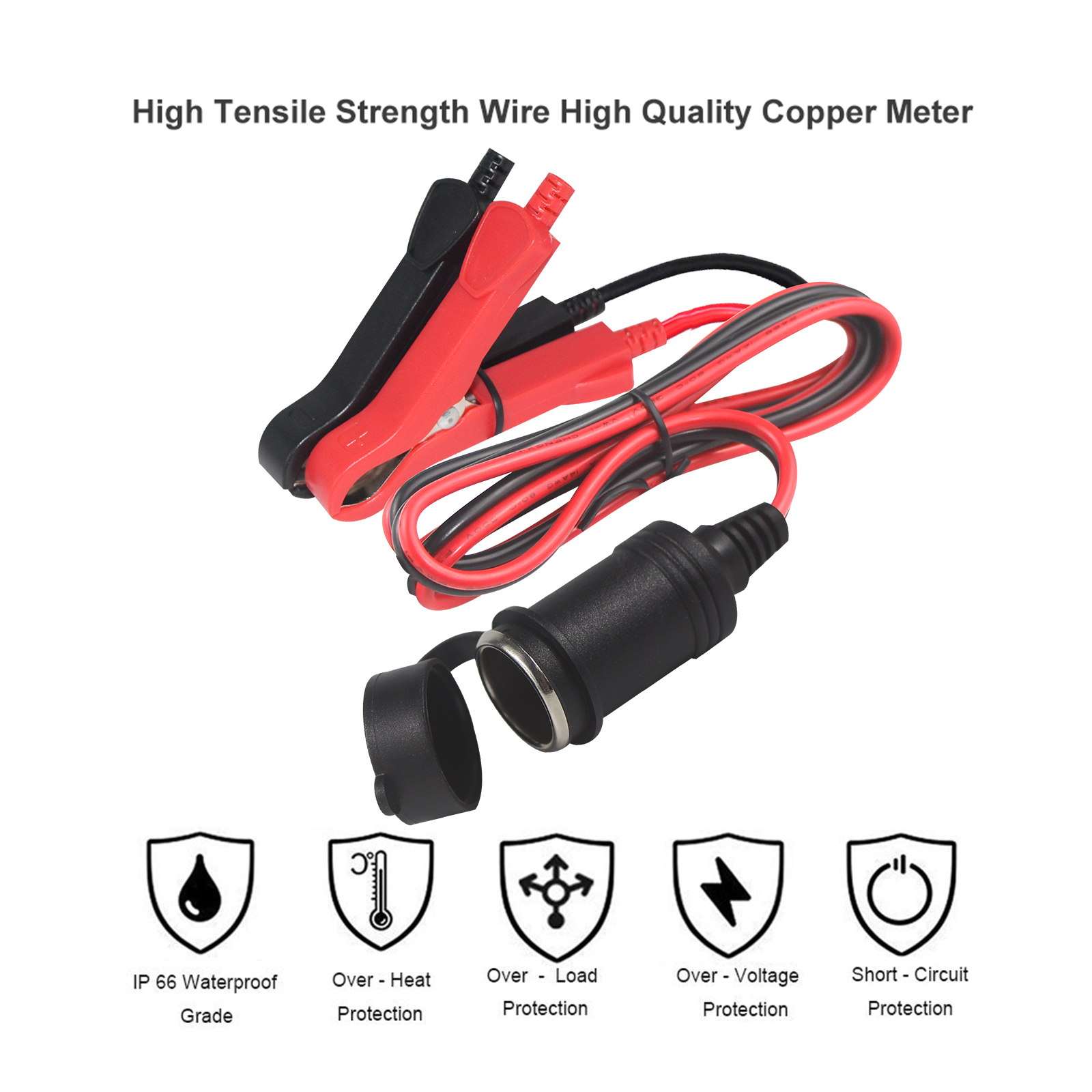 Presa Accendisigari Femmina 12-24V Con Cavo 16 AWG, Fusibile 10A, Adattatore Universale Per Auto, Moto, Barca