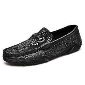 Mocassins Gommino Penny pour hommes en <span class=keywords><strong>cuir</strong></span> de vachette véritable, à boucle métallique, motif crocodile embossé, à rayures, faits main, à enfiler, coupe basse - Product Image 1