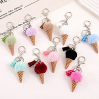 Nouveau porte-clés et pendentif de téléphone créatif semi-artisanal en forme de crème pour femme, collection automne/hiver, avec pompon
