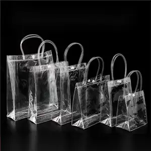 Benutzer definierte wieder verwendbare Einkaufstasche aus klarem PVC-Kunststoff von höchster Qualität mit Logo Wasserdichte transparente Griff beutel Verpackung für Geschenke