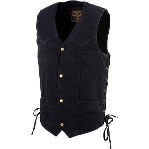 2025 cuir DM1315 hommes classique Denim Western Cowboy Biker gilet noir Auto course et moto porter des lacets latéraux réglables - Product Image 4