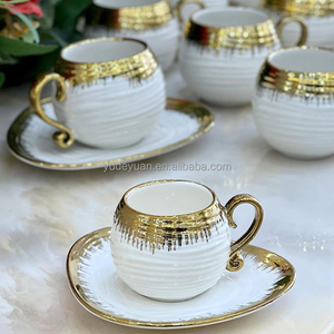 Tasses à café algériennes turques forme unique plaqué or design personnalisé New Bone China Cappuccino Espresso Saucers Tea Cup Set of 6 - Product Image 5