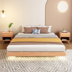 Tatami Floating Bed Rubberwood Platform Bed Space Saving Bedroom Furniture - Product Image 1
