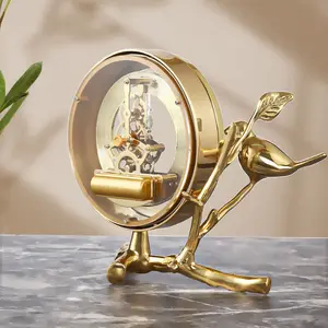 欧洲鸟座钟表灯豪华铜装饰家庭办公室床头柜书房全铜软装饰2024