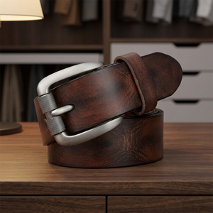 Ceinture en cuir de vachette vintage BS INTERNATIONAL avec boucle à ardillon en acier - Largeur 3,8 cm, longueur 140 cm, imperméable, résistante, respirante, haute résistance - Product Image 1