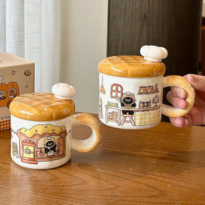 แก้วเซรามิคลายแมวพร้อมฝาปิด ดีไซน์การ์ตูนสำหรับเด็กผู้หญิง ใช้ในบ้าน ดื่มน้ำ ของขวัญวันเกิด - Product Image 3