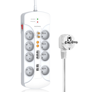 Multiprise anti-surtension Vastfafa 8 prises avec ports USB, prise Euro 16A 230V, en PC+ABS, câble 1,5m, multifonction 3C - Product Image 1
