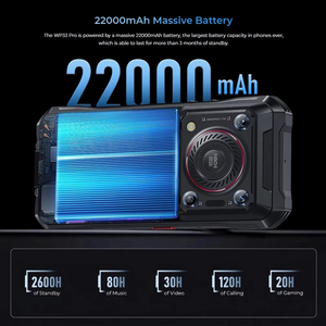 สมาร์ทโฟน WP33 Pro รุ่นทนทาน 8GB+256GB มาตรฐาน IP68/IP69K แบตเตอรี่ 22000mAh หน้าจอ 6.6 นิ้ว FHD+ 120Hz OLED 33W ชิปเซ็ต MediaTek Dimensity 6100+ ป้องกันการกระแทก - Product Image 3