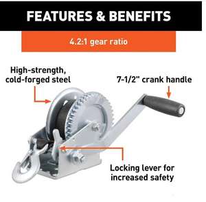 Remorque de bateau à poignée à grande vitesse, équipement manuel, treuil à manivelle avec ceinture, treuil à main robuste, frein en acier inoxydable - Product Image 3