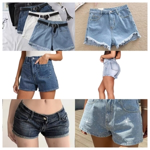 Shorts en jean déchirés et effilochés pour femme, couleur unie, coton, été, décontracté, bleu, mélange aléatoire, haute qualité - Product Image 3