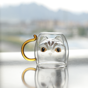 Tazza da caffè in vetro di nuovo Design personalizzabile in borosilicato a doppia parete da 300ml con adesivo per gatti cattivi - Product Image 5