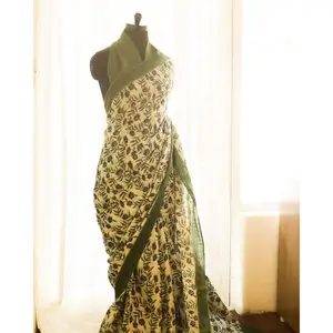 Sari di lino stampato della migliore qualità del produttore indiano con Design di lusso per l'uso quotidiano disponibile in quantità all'ingrosso