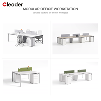 Poste de travail moderne pour 4 personnes, plan ouvert, structure tubulaire carrée, bureau partagé, plateau en bois, cloison en tissu, vente en gros ODM
