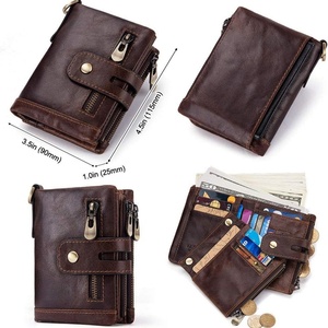 Men's Vintage Bifold Chain <b>Wallet</b> Real Leather <b>RFID</b> <b>Blocking</b> Double Zipper Coin Pocket Purse Anti-Theft Chain <b>Wallet</b> - Product Image 5