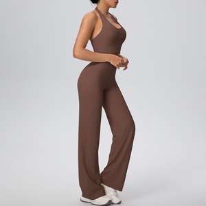 Nuevo Conjunto de Yoga Transpirable de Color Sólido de Doble Cara para Mujer con Pantalones Anchos de Hombros Descubiertos, <span class=keywords><strong>Ropa</strong></span> de Fitness - Product Image 4