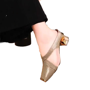 Sandales d'été pour femmes à talons hauts, bout carré, ouvertes, anti-chocs, en cuir verni brillant de style britannique, respirantes et en maille - Product Image 1