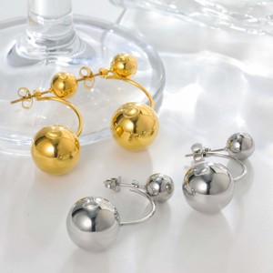 ต่างหูแบบห้อยชุบทองสแตนเลสสตีลแบบไม่ก่อให้เกิดอาการแพ้ 1 คู่ - ดีไซน์โค้งมนทันสมัยสำหรับงานแต่งงานและสวมใส่ลำลอง - Product Image 2