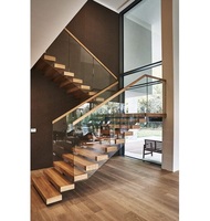 Escalier flottant intérieur personnalisé à faire soi-même avec marches en bois/verre, installation pratique pour appartement, directement du fournisseur
