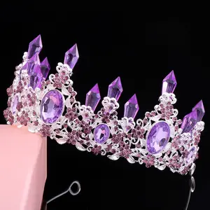 Casamento Decorações De Cabelo De Luxo Diamante noiva headpiece Banhado Headband Coroa Big Roxo Vermelho Cristal Noiva Decoração Do Cabelo