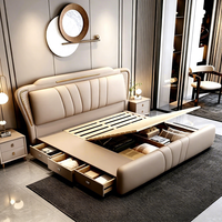 Lit de rangement moderne et luxueux JUNYUHAO, taille King/Queen, revêtement en tissu haut de gamme, mousse haute densité, cadre en pin certifié E0