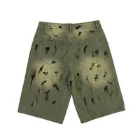 Shorts en jean baggy oversize Y2K avec effet éclaboussures de peinture, patchwork, délavage vieilli, style hip-hop et skater