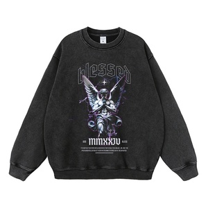 <span class=keywords><strong>Ropa</strong></span> <span class=keywords><strong>Urbana</strong></span> Estilo Americano, Sudadera Holgada de Algodón con Estampado de Personajes Desgastados, Sudadera con Diseño de Ángel Relámpago para Hombre - Product Image 4