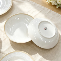 Service de table en porcelaine gaufrée crème avec bord doré, assiettes et bols en céramique blanc ivoire minimalistes, vaisselle compatible micro-ondes et lave-vaisselle