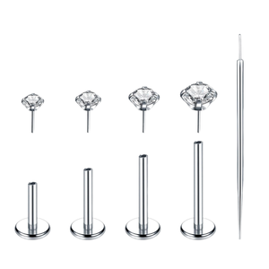 Piercing <span class=keywords><strong>Labret</strong></span> de Titanio Getta Profesional ASTM-F136 16g 18g 20g con Extremo de Disco Plano Doble, Zirconia Cúbica Transparente, Rosca F, Sin Rosca - Product Image 3