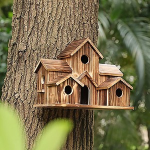 5-Hole açık ahşap kuş evi için Bluebirds Finches Cardinals-meşe modeli kuş kutusu 5 kuş aileleri için - Product Image 6