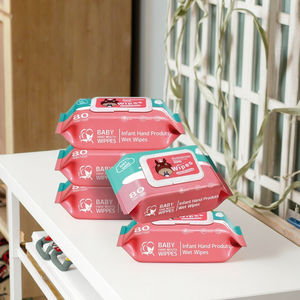 RUNBEIMIAN personnalisé pas cher 80 pièces tissu humide jetable Ultra doux parfumé soins de la peau bébé nettoyage lingettes humides - Product Image 1