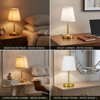 Lámpara de Mesa de Lujo Dorada con Pantalla Blanca Plegada, Lámpara de Noche LED Recargable y Regulable para Dormitorio, Sala de Estar, Decoración