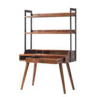 Bureau de travail moderne en bois avec étagères de rangement à 4 niveaux, design pliable, bureau d'ordinateur multifonctionnel, table d'étude