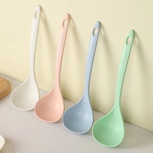 Wheat Straw Soup Ladle Long Handle Eco Friendly Porridge Spoon Kitchen Plastic Thickened Congee Spoon Solid Color Adult Use - Product Image 1