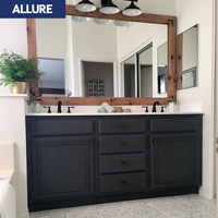 Meuble-lavabo de salle de bain Allure personnalisé de 60 pouces, double vasque, en PVC noir et MDF, moderne, écologique et facile à nettoyer, pour hôtel