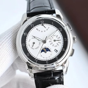 Reloj Mecánico Multifunción de Lujo para Hombre con Fase Lunar, Correa de Cuero Negra, Elegante Reloj de Vestir para Negocios - Product Image 4