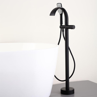 Robinet de baignoire autoportant Azeta en laiton pour salle de bain, avec douchette à jet de pluie et cascade, poignée unique