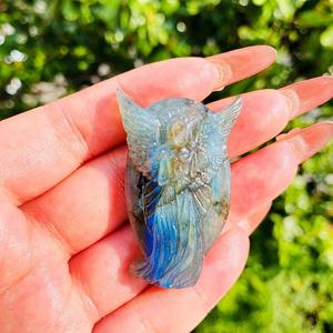 Venta caliente transfronteriza: Adornos de ángel de cristal natural de lavolita, adornos de ángel de piedra lunar gris tallados, colgantes al por mayor - Product Image 5