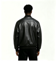 Blouson Bomber en Cuir Véritable pour Homme, Col Côtelé, Fermeture Éclair, Manches Raglan, Manteau Décontracté, Vêtement d'Extérieur Coupe-Vent, Logo Personnalisé