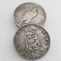 Liberty Skull Pilots Silver Plated Coin Hobo Nickel Art