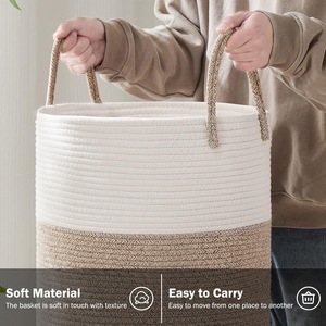 100% coton corde Crochet panier de rangement <span class=keywords><strong>Jute</strong></span> ours <span class=keywords><strong>macramé</strong></span> poignées pépinière blanchisserie bois Style nordique nordique <span class=keywords><strong>macramé</strong></span> paniers - Product Image 4