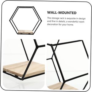 Set of 3 Hexagonal <b>Floating</b> <b>Wall</b> Mounted Metal <b>Shelves</b> Modern Partition Storage in Black for Garage and Living Room Jewelry Use - Product Image 5