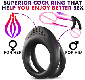 信頼できる遅延バイブレーター付きオリジナルダブルコックリングシリコーンメンズペニスリングホットアダルトセックス製品 - Product Image 2
