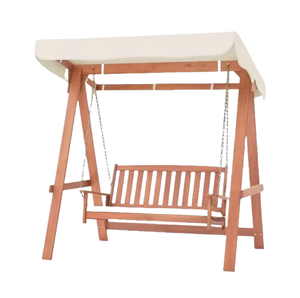 Balançoire pour 2 personnes avec auvent, balançoire en bois pour patio avec coussin amovible, chaînes de suspension en métal robustes, chaises d'extérieur - Product Image 1