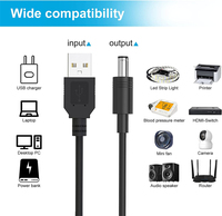 Câble USB mâle OEM vers connecteur barillet 5,5 mm, câble USB vers DC, câble d'alimentation DC 5,5 x 2,5 mm